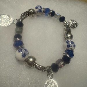 NWOT Blue and White Beaded Charm Bracelet - Women Jewelry stretch bracelet